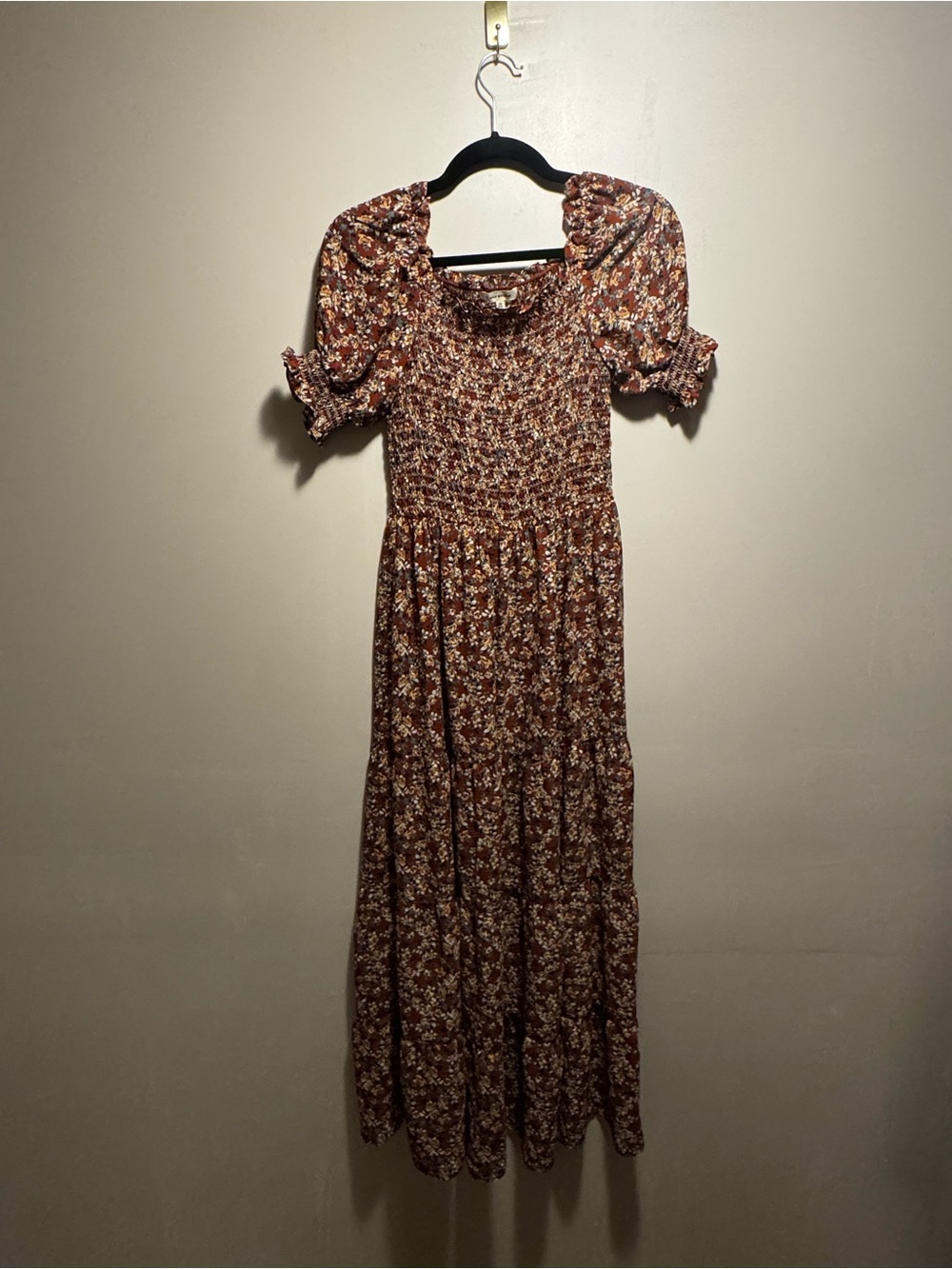 Max Studio Rust Floral Smocked Maxi Dress